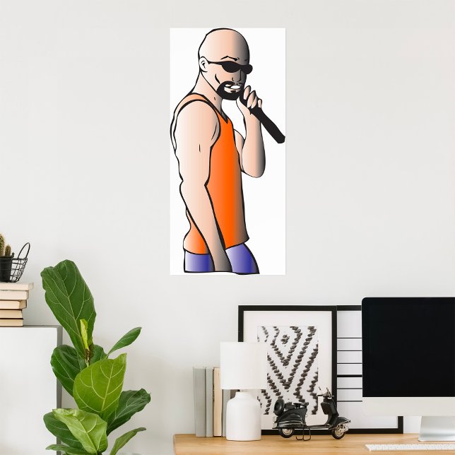 Affiche Hip hop cool Bald Guy Singer avec microphone (Créateur téléchargé)