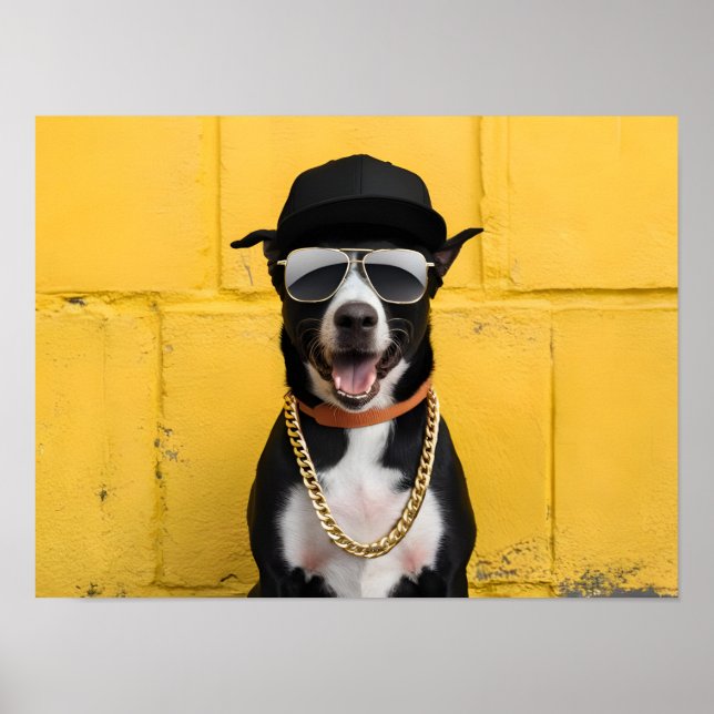 Affiche Hip hop Dog Star dans Casquette branché et chaîne (Devant)