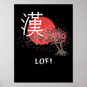 Affiche Hip hop japonais Lofi Kanji Cherry Blossom Lofi