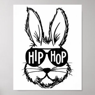 Affiche Hip hop Joyeux Visage De Lapin De Pâques Avec Sung