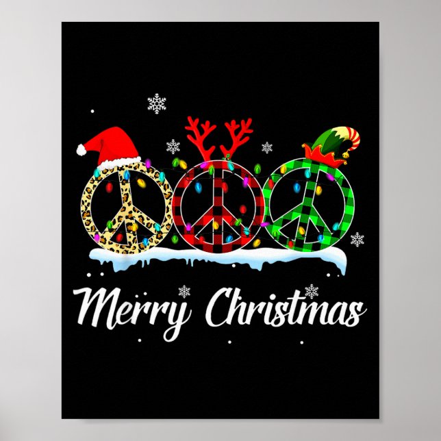 Affiche Hipe Peace Sign Santa Hat Reindeer Merry Christmas (Devant)