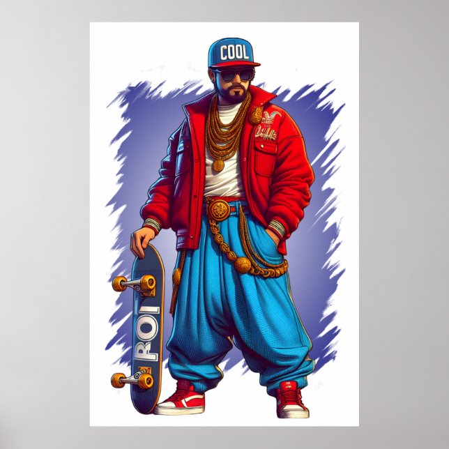 Affiche Hiphoper Guy avec skateboard (Devant)