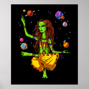 Affiche Hippie Alien spatiale Zen Yoga méditation