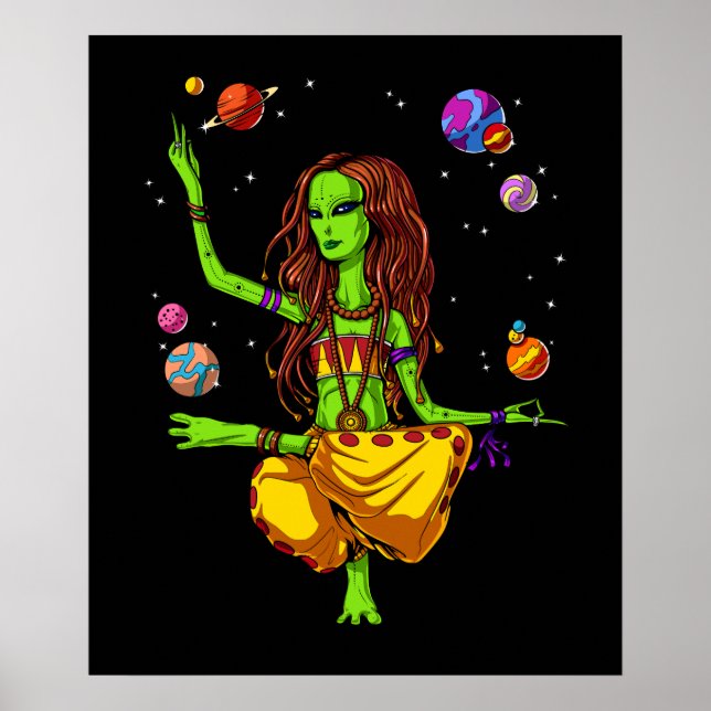 Affiche Hippie Alien spatiale Zen Yoga méditation (Devant)
