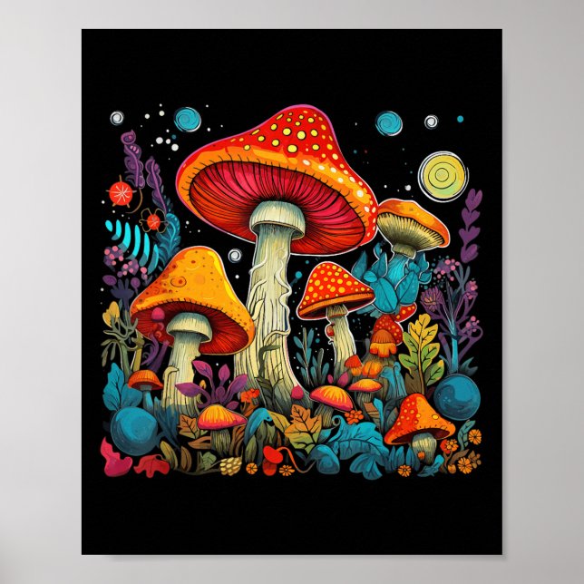 Affiche Hippie Champhrooms Psychedelic Forest Fungi Festiv (Devant)