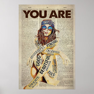 Affiche Hippie Fille Vous Êtes Belle Unique