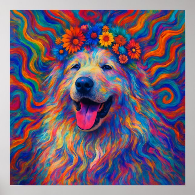 Affiche Hippie Happy Great Pyrenees Portrait d'art chien (Devant)
