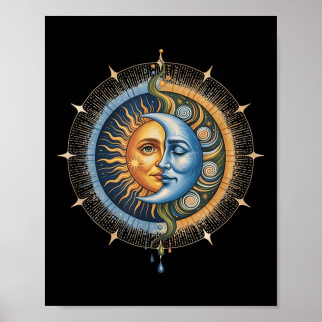 Affiche Hippie mystique du Boho céleste du Soleil et de la (Devant)