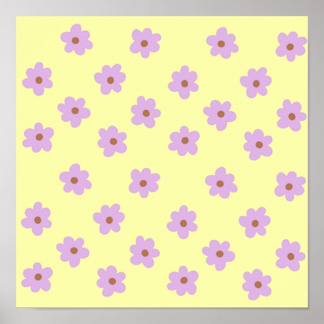 Affiche Hippie Retro Purple Jaune Fleur Y2K Motif (Devant)