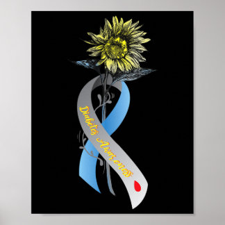 Affiche Hippie Tournesol Gris Bleu Ruban Type 1 Diabète