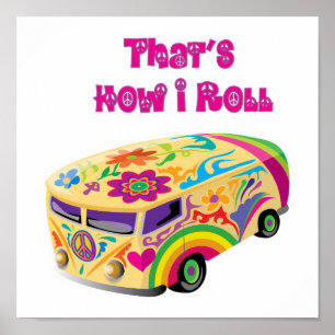 Affiche hippie van retro comment je roule