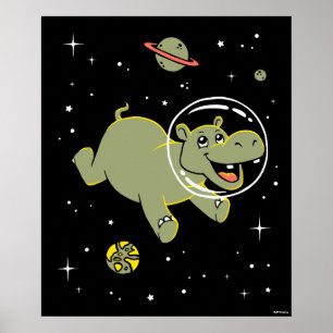 Affiche Hippo Animaux Dans L'Espace