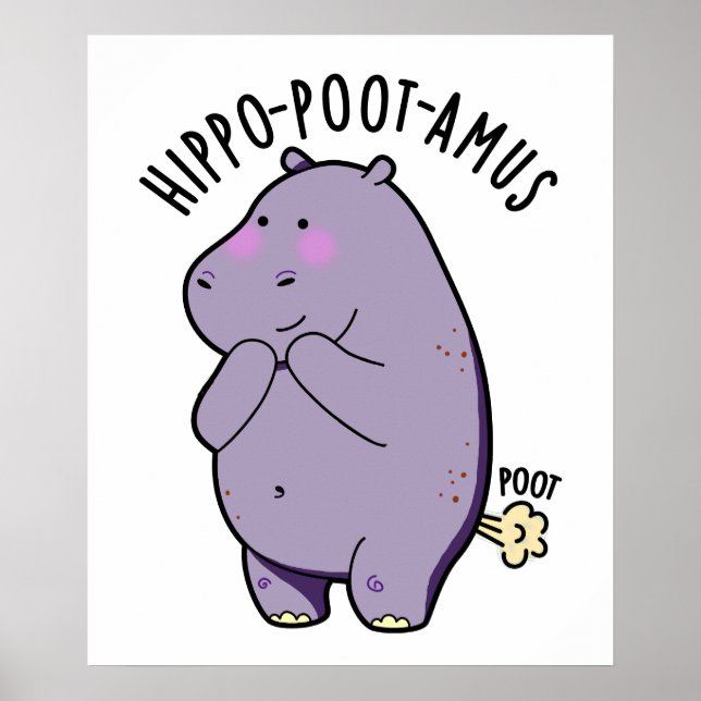 Affiche Hippo-poot-amus Drôle Farting Hippo Pun (Devant)