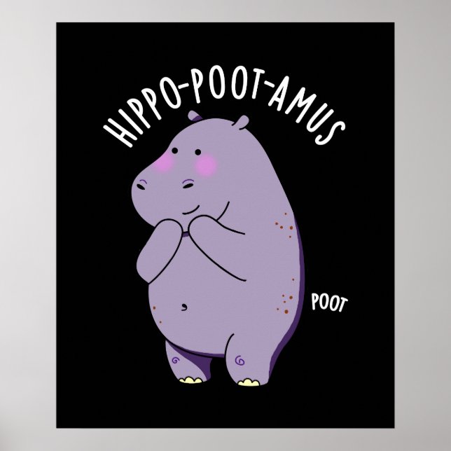 Affiche Hippo-poot-amus Drôle Farting Hippo Pun Dark BG (Devant)