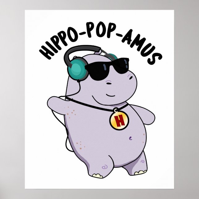 Affiche Hippo-pop-amus Funny Pop Music Hippo Pun (Devant)