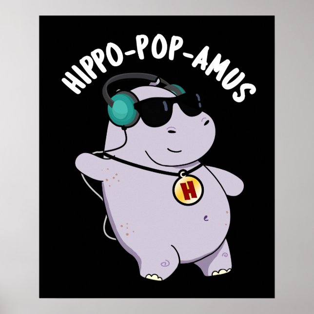 Affiche Hippo-pop-amus Funny Pop Music Hippo Pun Dark BG (Devant)