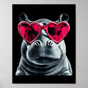 Affiche Hippo portant des lunettes Coeur Valentines Jour H
