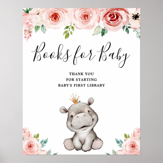 Affiche Hippo Princess Baby shower Livres pour bébé (Devant)