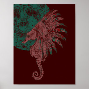 Affiche hippocampe au bord de la lune