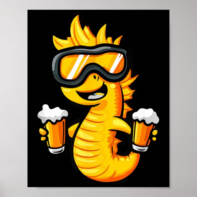 Affiche Hippocampe de ski avec bière _ apres ski comic  (Devant)
