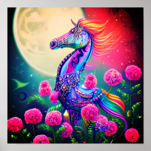 Affiche Hippocampe floral fantastique   