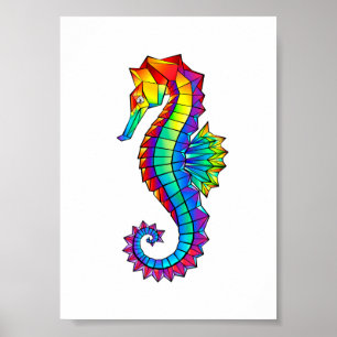 Affiche Hippocampe polygonal arc-en-ciel