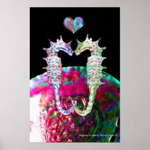 AFFICHE HIPPOCAMPES AMOUREUX ET NACRE ROSE
