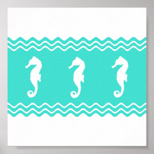 Affiche Hippocampes blancs côtiers d'océan de turquoise