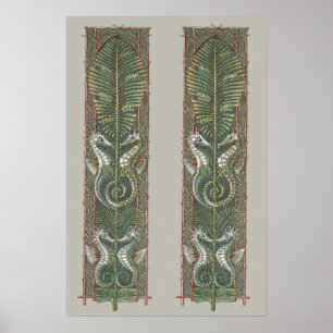 Affiche Hippocampes et algues, Art Nouveau vintage