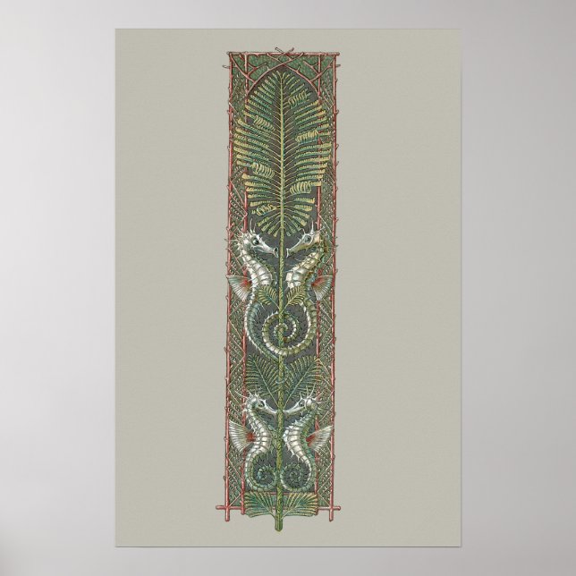 Affiche Hippocampes et algues, Art Nouveau vintage (Devant)