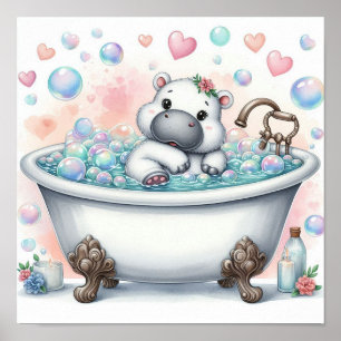 Affiche Hippopotame au bain moussant