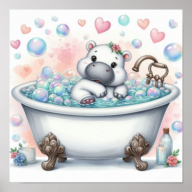 Affiche Hippopotame au bain moussant (Devant)