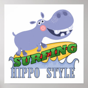 Affiche Hippopotame de surfer