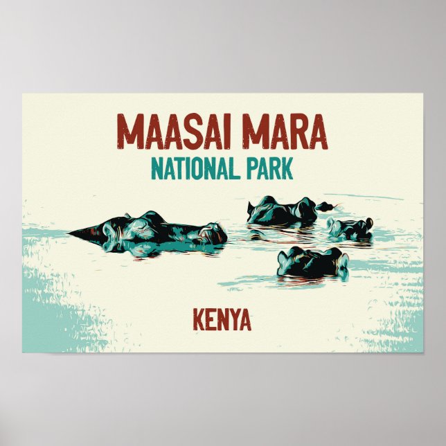 Affiche Hippopotame du Kenya dans le Parc national Masai M (Devant)