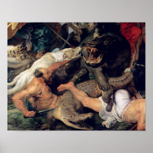 Affiche Hippopotame et Crocodile Hunt, c.1615-16