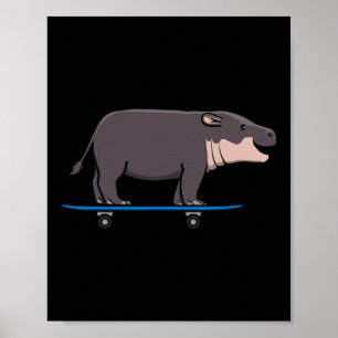Affiche Hippopotame Faune Animal Skateboard Skateur