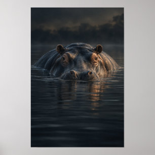 Affiche Hippopotame se reposant dans l'eau sombre Art mura