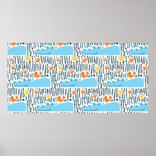 Affiche Hippopotames et oiseaux dans le lac sans soudure m