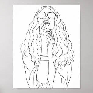 Affiche Hippy Chick Womans ligne portrait art coloriage pa