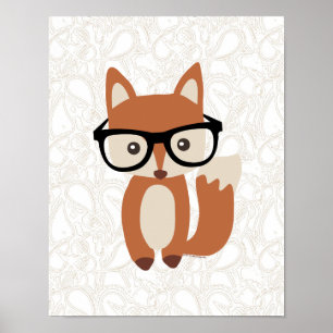 Affiche Hipster Baby Fox avec lunettes