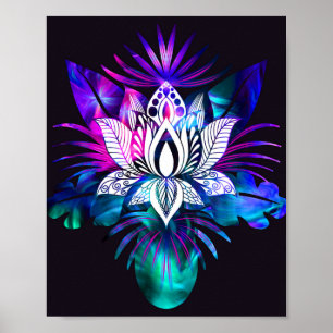 Affiche Hipster Retro Tech Turquoise Lotus Lotus Fleur Feu