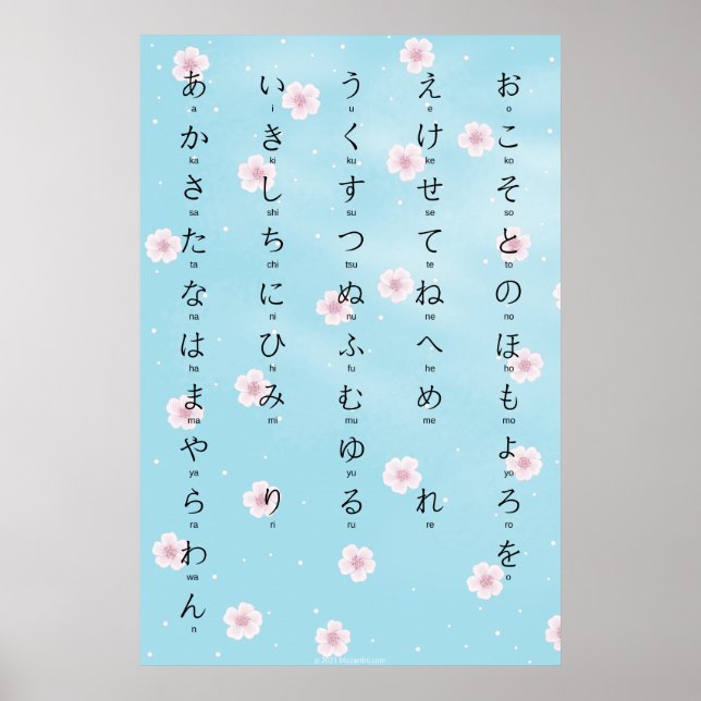 Affiche Hiragana Avec Romaji Japonais Sakura Blossoms (Devant)