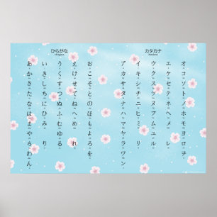 Affiche Hiragana Katakana Japonais Sakura Blossoms