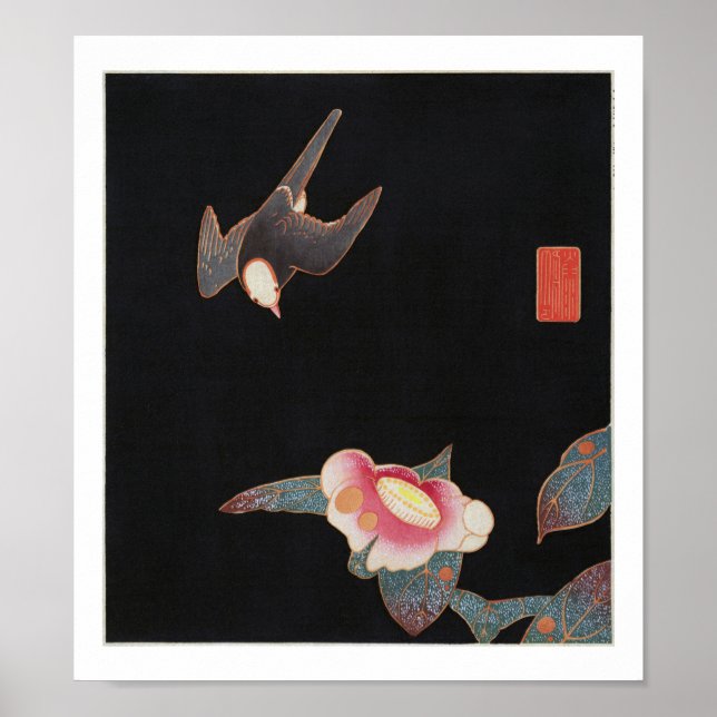 Affiche Hirondelle et Camellia, Jakuchú (Devant)