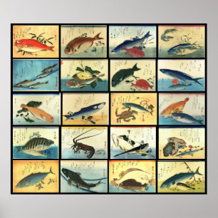 Affiche  Hiroshige's A Shoal of Fishes Japanese Fish Print