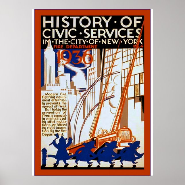 Affiche Histoire des services civiques ~ NY~ Fire ~ 4 ~ Vi (Devant)