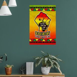 Affiche Histoire noire avec carte de l'Afrique et poing su