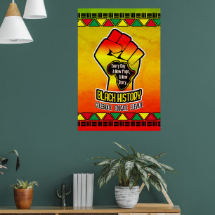 Affiche Histoire noire avec l'Afrique Carte et Poing on Gr
