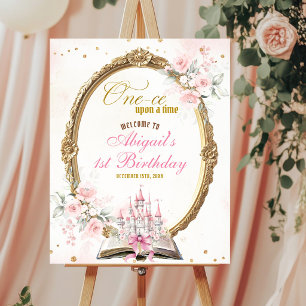 Affiche Histoire rose pâle pour un premier anniversaire de