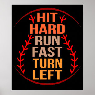 Affiche Hit Hard Run Fast Baseball Player Sports Lover Coa